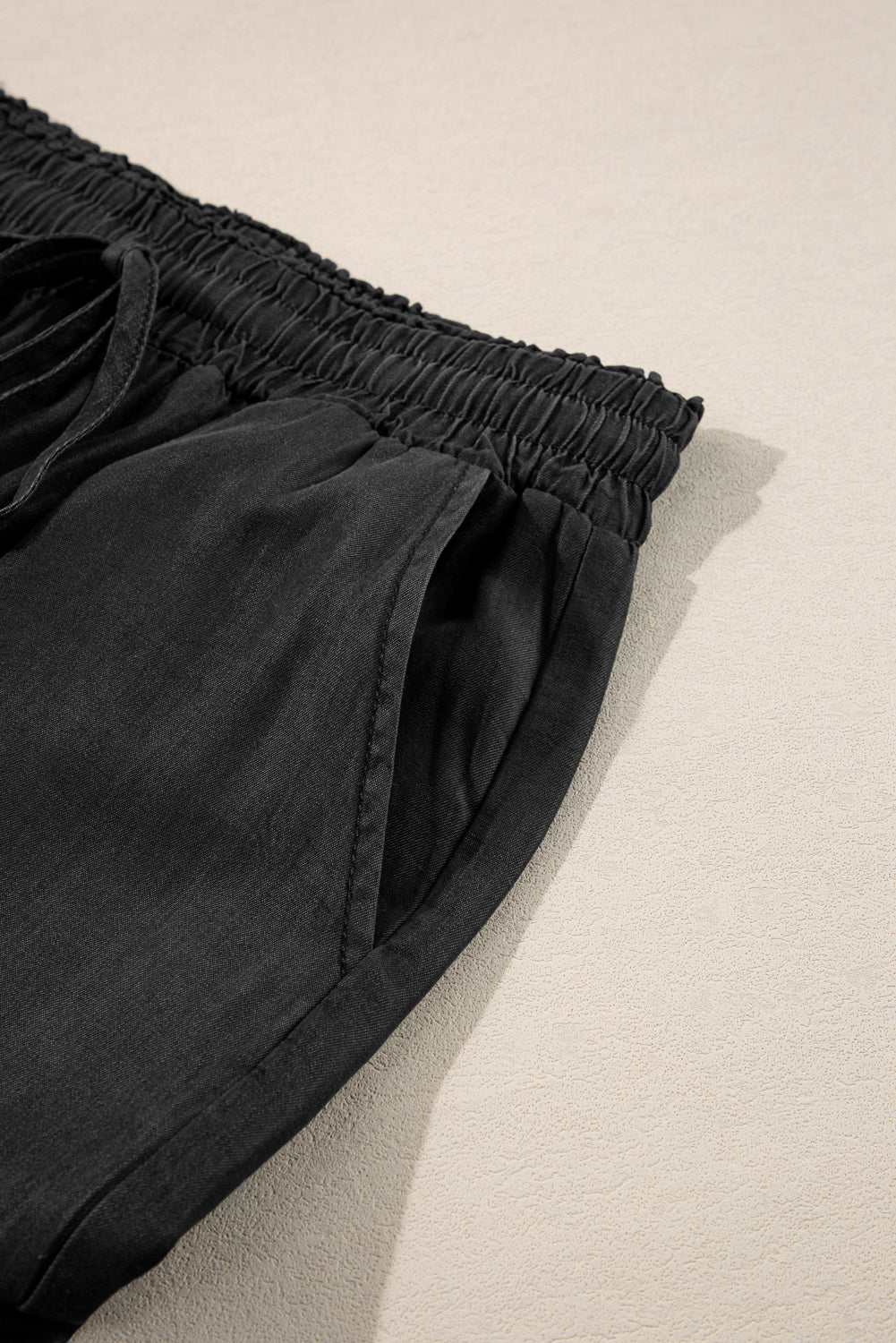 Black Drawstring High Waist Wide Leg Denim Pants