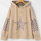 Apricot Floral Patchwork Star Pattern Drawstring Hoodie