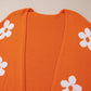 Orange Flower Pattern Drop Shoulder Plus Size Cardigan