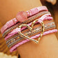 Pink Bohemian Heart Rhinestone Magnetic Buckle Bracelet