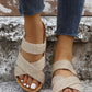 Beige Woven Cross Criss Hollowed Slip-On Slippers