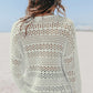 White Hollow Out Crochet V Neck Pullover Sweater