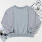 Light Grey Waffle Patchwork Long Sleeve Raw Hem Pullover Top