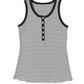 White Stripe Ribbed Knit Buttoned U Neck Tank Top