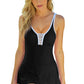 Black Strappy V Neck Side Split One-piece Swimdress