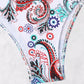 White Boho Paisley Contrast Trimmed One-shoulder Bikini