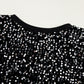 Black Sequined Long Sleeve Crew Neck Cropped Blouse