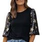 Black Star Sequin Splicing Half Sleeve Top