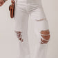 Bright White Heavy Distressed Straight Leg Jeans