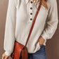 Oatmeal Waffle Knit Buttoned Front Raglan Sleeve Loose Blouse