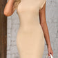 Khaki Ribbed Knit Round Neck Raglan Dress