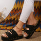 Black Suede Buckle Decor Footbed Sandal Slippers