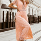 Pink V Neck High Waist Lace Maxi Dress