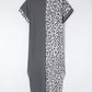 Gray Contrast Solid Leopard Short Sleeve T-shirt Dress with Slits