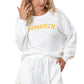 White PUMPKIN Flocking Graphic Pullover Sweatshirt and Shorts Set