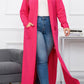 Strawberry Pink Plus Size Side Split Pockets Duster Cardigan