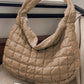 Light French Beige Quilted Zipper Large Shoulder Bag