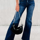 Blue Buttons Elastic Wide Waistband Back Flare Jeans