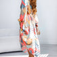 Multicolor Abstract Print O-ring Cut out Long Sleeve Maxi Dress