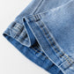 Light Blue Fly Button Exposed Seam Patched Pocket Flare Jeans