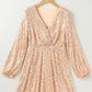 Apricot Wrapped V-neck Sequin Dress