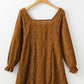 Chestnut Lace Crochet Buttoned Square Neck Shift Mini Dress