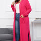 Strawberry Pink Plus Size Side Split Pockets Duster Cardigan