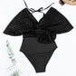 Black Lace Patchwork Short Sleeve Surplice Neck Monokini