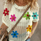 White Crochet Flower Hollow-out Sweater T Shirt