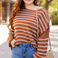 Brown Stripe Drop Shoulder Casual Sweater