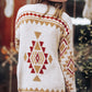 White Aztec Pattern Open Knitted Cardigan