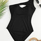 Black Ribbed One Shoulder Hollowed One Piece Swimsuit