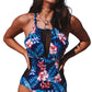 Black Floral Print Mesh Patchwork Criss Cross One-piece Swimsuit