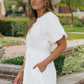 White Puff Sleeve Drawstring Shirt Dress with Pockets