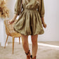 Guacamole Green Collared V Neck Smocked High Waist Mini Dress