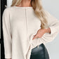 Apricot Waffle Knit Splits Batwing Sleeve Oversized Top