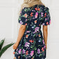 Black Floral Short Bubble Sleeve Button Mandarin Collar Dress