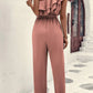 Dusty Pink One Shoulder Ruffle Trim Belted Jumpsuit