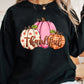 Black Pumpkin Thankful Drop Shoulder Thanksgiving Pullover Sweatshirt