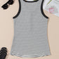 White Stripe Ribbed Knit Buttoned U Neck Tank Top