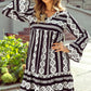 Black Boho Geometric Printed Flared Long Sleeve Mini Dress