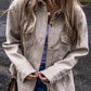 Light Grey Turn Down Collar Flap Pockets Buttoned Shacket