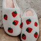 White Cute Fuzzy Strawberry Pattern Home Slippers