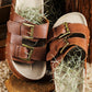 Chestnut Dual Buckle Studded Platform Sandal Slippers