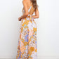 Orange Boho Floral Backless Lace up Sleeveless Maxi Dress