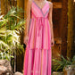 Pink Western Printed Tassel Tie V Neck Wrap Maxi Dress