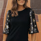 Black Star Sequin Splicing Half Sleeve Top