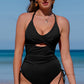 Black Ribbed Sexy Cutout Ruched Monokini