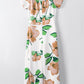 Green Floral Print Off Shoulder Slit Bodycon Midi Dress