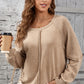 Light French Beige Solid Waffle Knit Patchwork Raglan Sleeve Sweatshirt